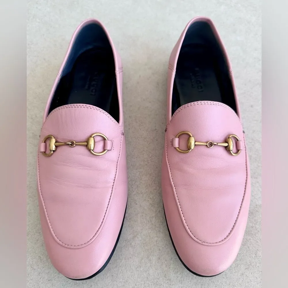 Gucci Brixton Horsebit Loafer Pink Leather Driving Flat Mule Jordaan EU 37 US 7